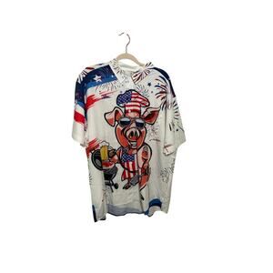 Hardaddy 2XL Short Sleeve Double Sided Print Patriotic Pig BBQ Cookout Memorial